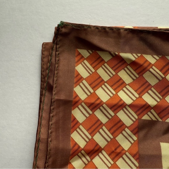 Ben Goodman Square Scarf in Orange, Brown, & Cream Geometric - Picture 9 of 9